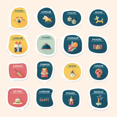 Doğum günü kabarcık konuşma afiş tasarım düz arka plan ayarlamak, eps10