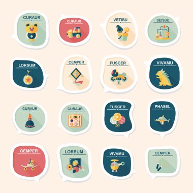 Oyuncak konuşma balonu afiş tasarım düz arka plan ayarlamak, eps10