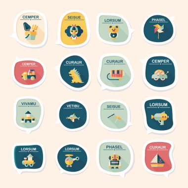 Oyuncak konuşma balonu afiş tasarım düz arka plan ayarlamak, eps10