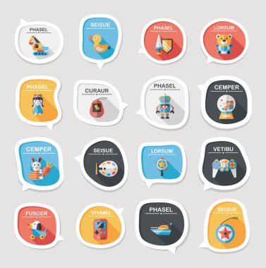 Oyuncak konuşma balonu afiş tasarım düz arka plan ayarlamak, eps10