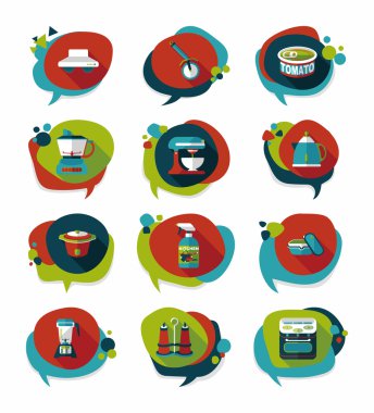 Mutfak eşyaları rozet düz afiş tasarım arka plan ayarlamak, eps10