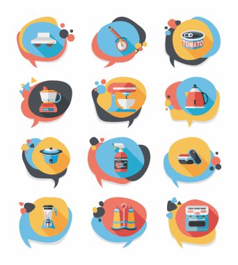 Mutfak eşyaları rozet düz afiş tasarım arka plan ayarlamak, eps10