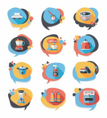 Mutfak eşyaları rozet düz afiş tasarım arka plan ayarlamak, eps10