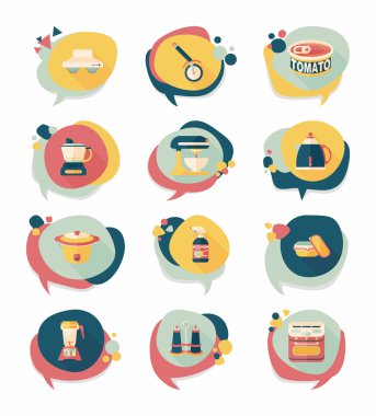 Mutfak eşyaları rozet düz afiş tasarım arka plan ayarlamak, eps10