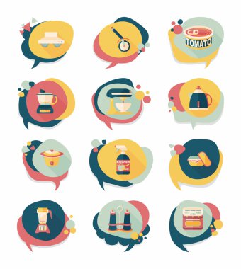 Mutfak eşyaları rozet düz afiş tasarım arka plan ayarlamak, eps10