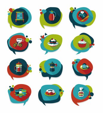 Kahve kabarcık konuşma düz afiş tasarım düz arka plan ayarlamak, eps