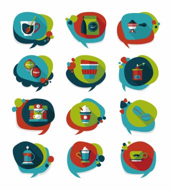 Kahve kabarcık konuşma düz afiş tasarım düz arka plan ayarlamak, eps