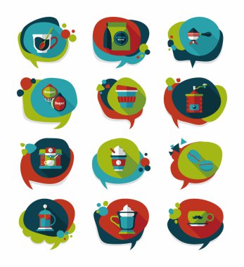 Kahve kabarcık konuşma düz afiş tasarım düz arka plan ayarlamak, eps