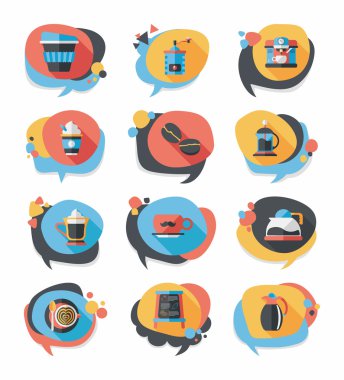 Kahve kabarcık konuşma düz afiş tasarım düz arka plan ayarlamak, eps