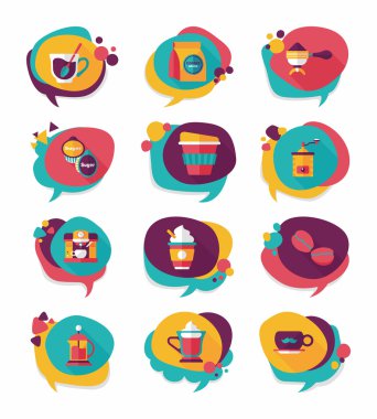 Kahve kabarcık konuşma düz afiş tasarım düz arka plan ayarlamak, eps