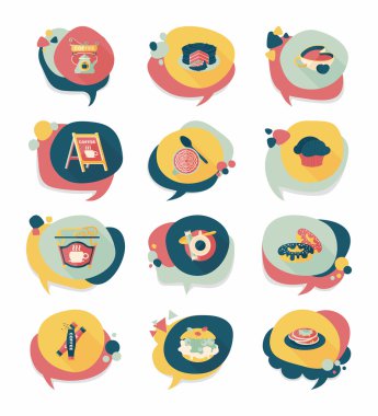 Kahve kabarcık konuşma düz afiş tasarım düz arka plan ayarlamak, eps