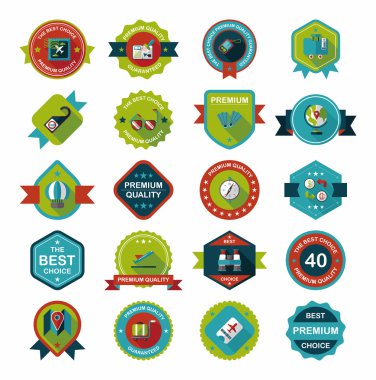 Rozet afiş tasarım düz arka plan ayarlamak, eps10 seyahat