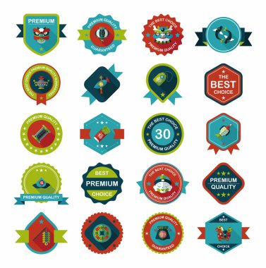 Çin yeni yılı rozet düz afiş tasarım düz arka plan ayarlamak, e