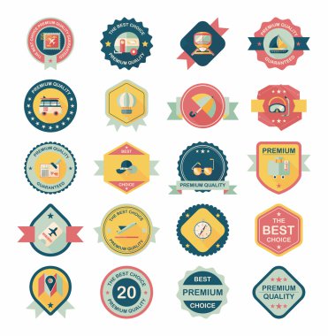 Rozet afiş tasarım düz arka plan ayarlamak, eps10 seyahat