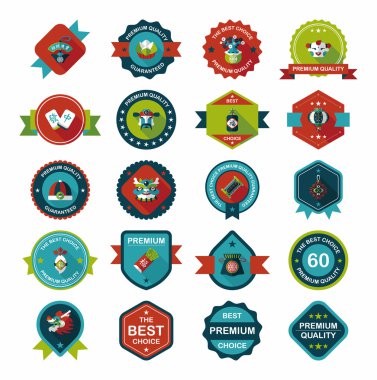 Çin yeni yılı rozet düz afiş tasarım düz arka plan ayarlamak, e