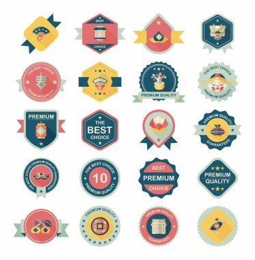 Çin yeni yılı rozet düz afiş tasarım düz arka plan ayarlamak, e