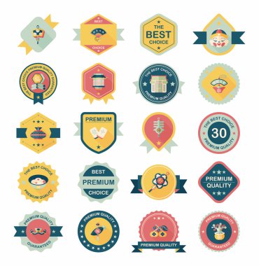 Çin yeni yılı rozet düz afiş tasarım düz arka plan ayarlamak, e