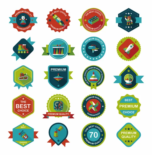 Speelgoed badge banner ontwerp platte achtergrond instellen, eps10 — Stockvector