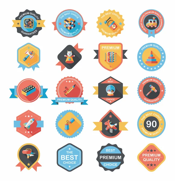 Speelgoed badge banner ontwerp platte achtergrond instellen, eps10 — Stockvector