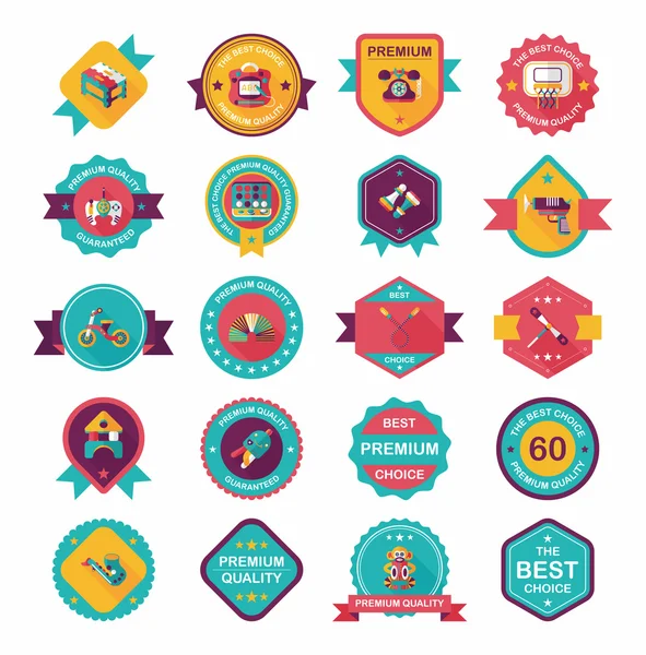 Speelgoed badge banner ontwerp platte achtergrond instellen, eps10 — Stockvector