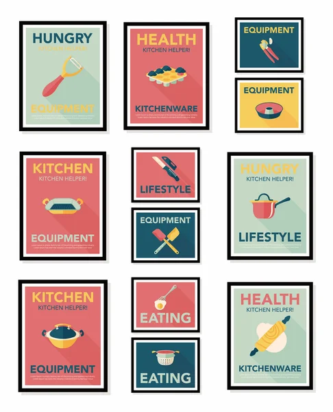 Set di sfondo piatto per poster per utensili da cucina, eps10 — Vettoriale Stock