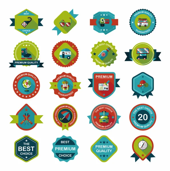 Reizen badge banner ontwerp platte achtergrond instellen, eps10 — Stockvector