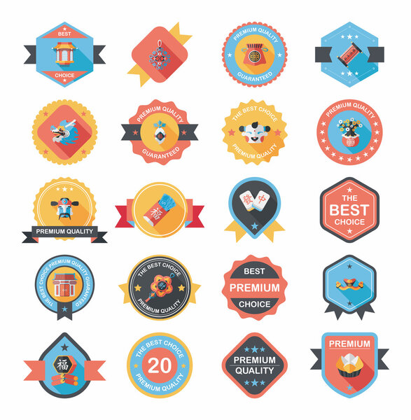 Chinese New Year badge flat banner design flat background set, e