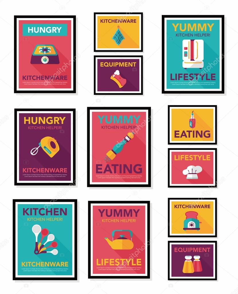 Utensili da cucina poster piatto banner design sfondo piatto fisso ... Utensili da cucina poster piatto banner design sfondo piatto fisso ...