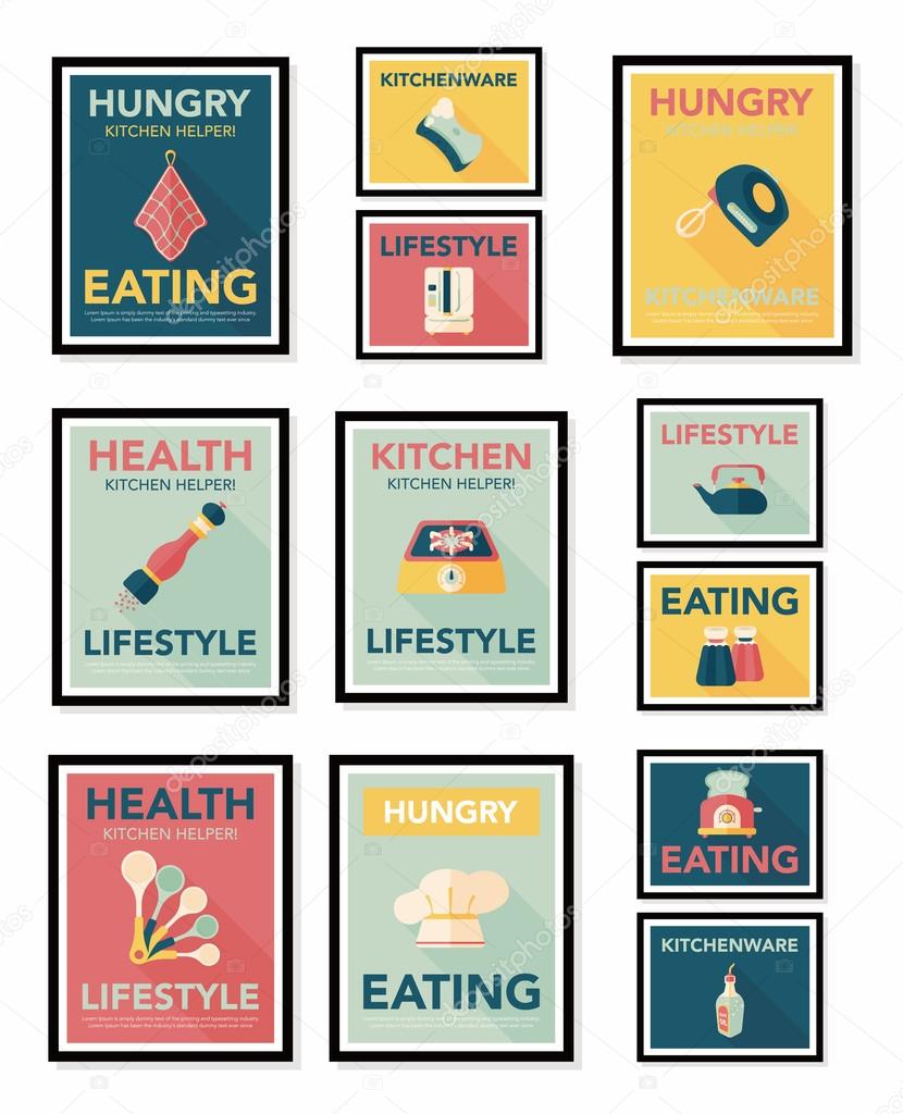 Utensili da cucina poster piatto banner design sfondo piatto fisso ... Utensili da cucina poster piatto banner design sfondo piatto fisso ...
