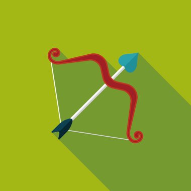 Sevgililer günü aşk tanrısı ok ve yayla düz simgesiyle uzun gölge, e