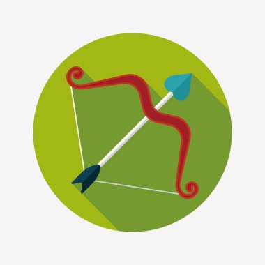 Sevgililer günü aşk tanrısı ok ve yayla düz simgesiyle uzun gölge, e