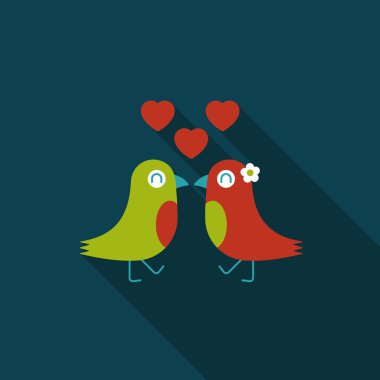 Sevgililer sevgilisi kuş düz simgesi ile uzun gölge, eps10