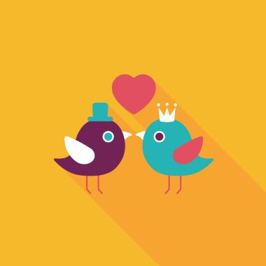 Sevgililer sevgilisi kuş düz simgesi ile uzun gölge, eps10