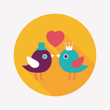 Sevgililer sevgilisi kuş düz simgesi ile uzun gölge, eps10