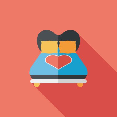 Sevgililer sevgilisi yatak düz simgesiyle uzun gölge, eps10