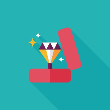 Sevgililer günü elmas yüzük düz simgesiyle uzun gölge, eps10