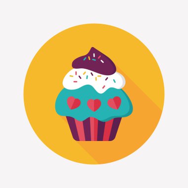 Uzun Gölge, eps10 ile Sevgililer günü cupcake düz simgesi