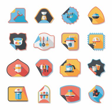 Mutfak eşyaları etiket düz afiş arka plan ayarlamak, eps10