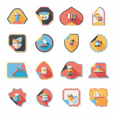 Mutfak eşyaları etiket düz afiş arka plan ayarlamak, eps10