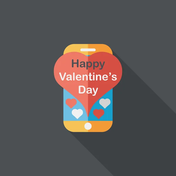 Valentinstag-Nachricht Telefon flaches Symbol mit langem Schatten, Eps10 — Stockvektor