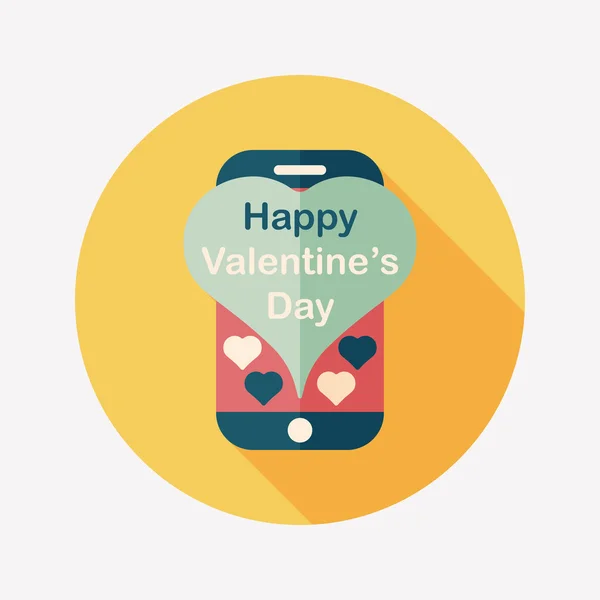 Icône plate de téléphone de message de Saint Valentin avec l'ombre longue, eps10 — Image vectorielle