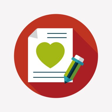 Sevgililer günü aşk mektubu düz simgesiyle uzun gölge, eps10