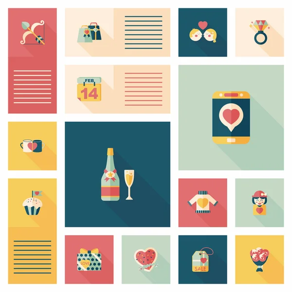 Valentines Day ui ensemble de fond design plat, eps10 — Image vectorielle