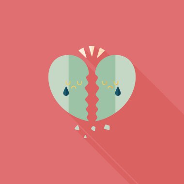 Sevgililer günü kırık kalp düz simgesi ile uzun gölge, eps10