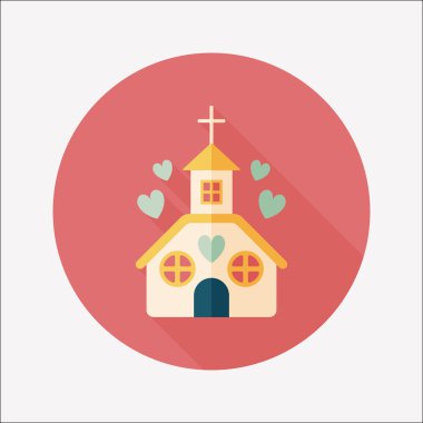 Sevgililer günü düğün kilise düz simgesiyle uzun gölge, eps10