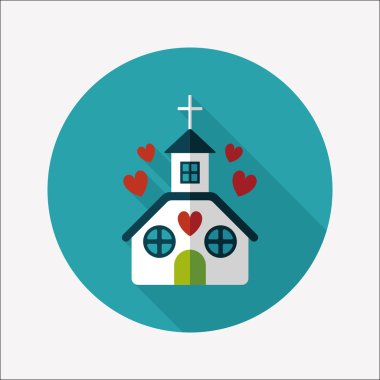 Sevgililer günü düğün kilise düz simgesiyle uzun gölge, eps10