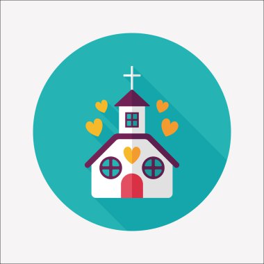 Sevgililer günü düğün kilise düz simgesiyle uzun gölge, eps10