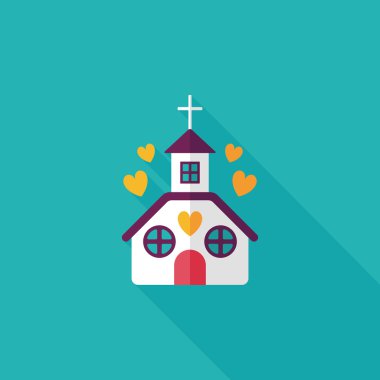 Sevgililer günü düğün kilise düz simgesiyle uzun gölge, eps10