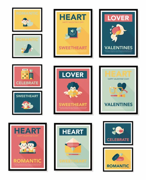 De dag van Valentijnskaarten label banner platte ontwerp achtergrond instellen, eps10 — Stockvector