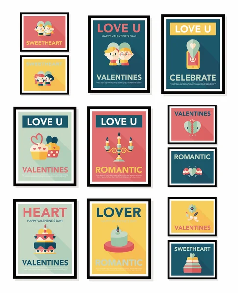 De dag van Valentijnskaarten label banner platte ontwerp achtergrond instellen, eps10 — Stockvector